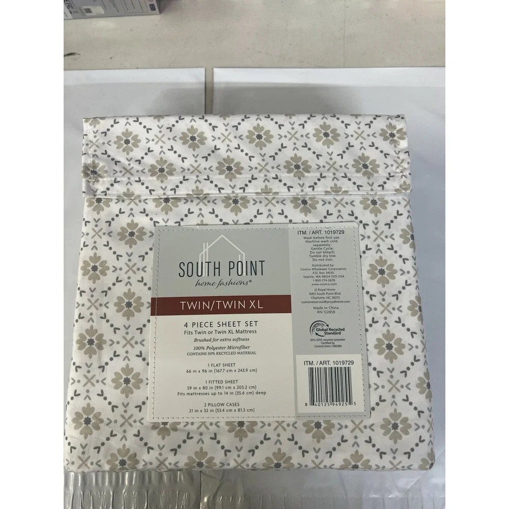 South Point Home Fashions Twin XL Sheet Set 4pc Microfiber Floral Tan 1019729